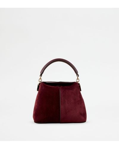 Tod's T Case Tote Messenger Bag In Suede Micro - Red