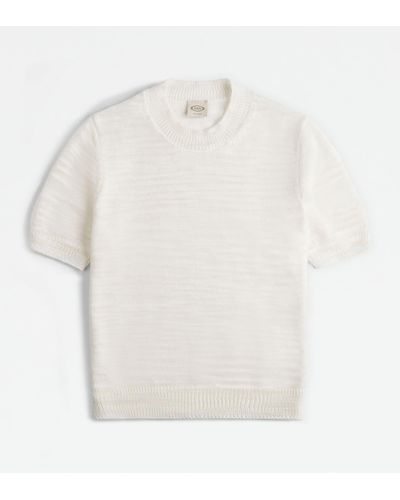 Tod's Kurzärmliger Pullover aus einer Leinenmischung - Weiß