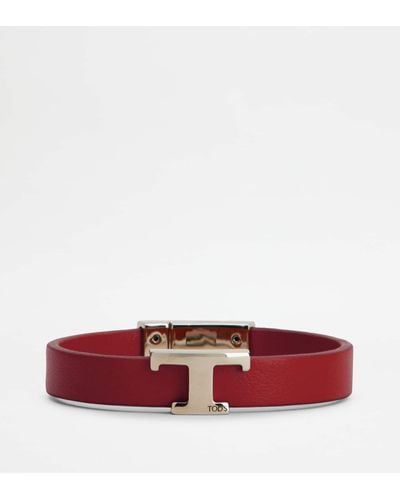 Tod's T Timeless Bracelet In Leather - Red