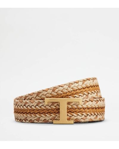 Tod's T Timeless Belt In Leather And Fabric - Natural