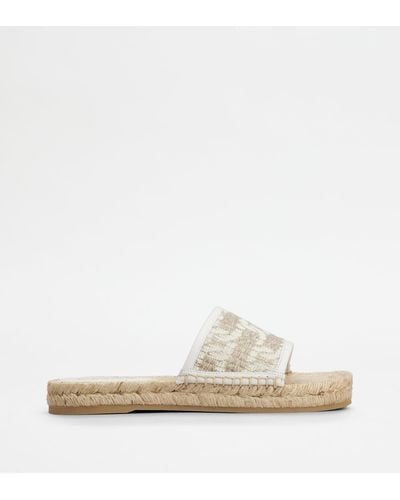 Tod's Sandals In Leather And Fabric - White