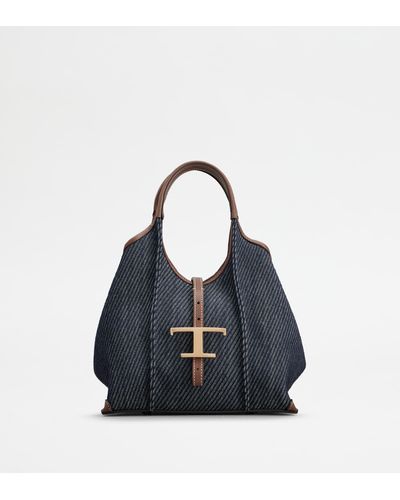 Tod's Shoppingtasche T Timeless aus Denim und Leder Mini - Blau