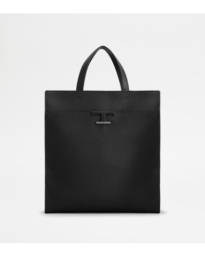 Tod's T Timeless Shopping Bag In Leather Medium - Black