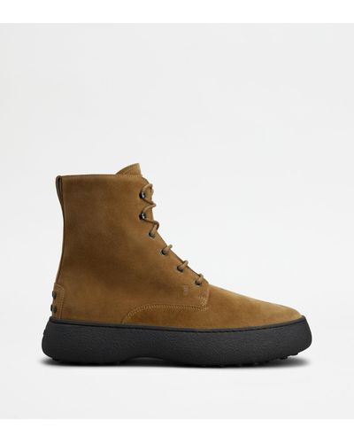 Tod's W. G. Lace-up Ankle Boots In Suede - Brown