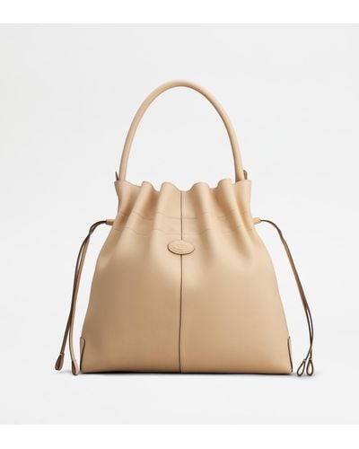 Tod's Di Bag Bucket Bag In Leather Medium With Drawstring - Natural
