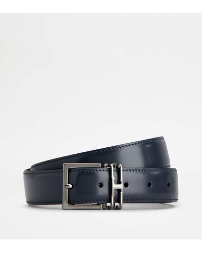 Tod's Adjustable And Reversible Belt In Leather - Blue
