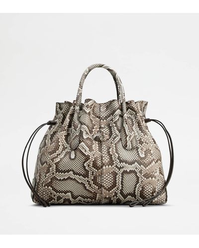 Tod's Di Bag In Python Small With Drawstring - Metallic