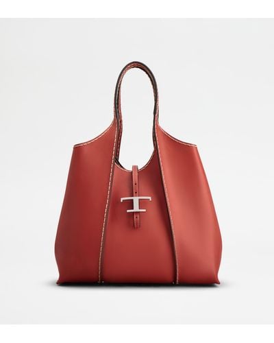 Tod's T Timeless Shopping Bag In Leather Medium - Red