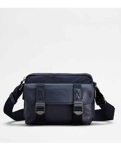 Tod's Messenger Bag In Fabric And Leather Mini - Blue