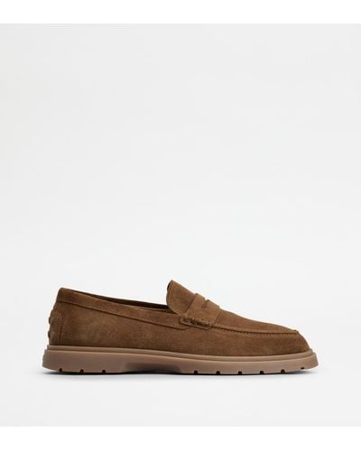 Tod's Loafers In Suede - Brown