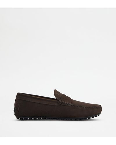 Tod's City Gommino Driving Shoes In Suede - Brown