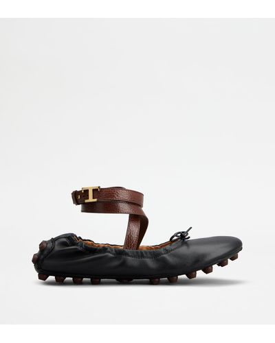 Tod's Ballerinas Bubble aus Leder mit Riemen - Schwarz