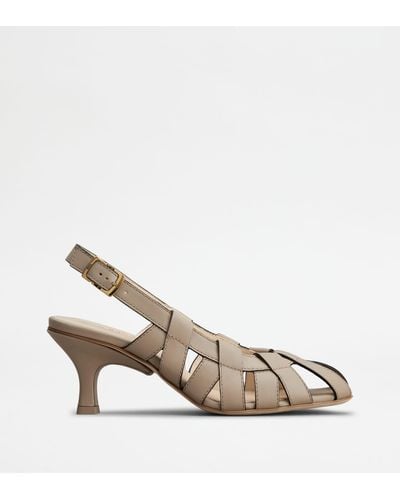 Tod's Slingback Court Shoes In Leather - Natural