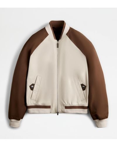 Tod's Bomber Jacket In Leather - Natural