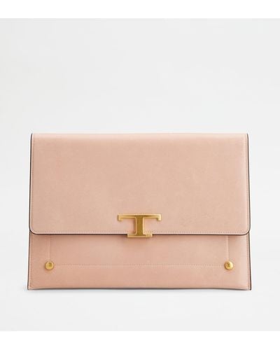 Tod's Timeless Envelope Clutch In Leather Large - Natural