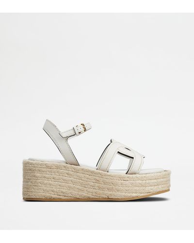 Tod's Sandalo Zeppa Kate in Pelle - Bianco