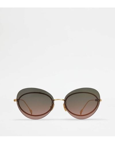Tod's Teardrop Sunglasses With Temples In Leather - Brown
