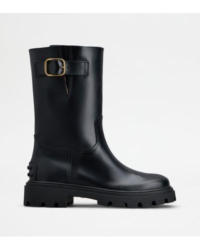 Tod's Biker Boots In Leather - Black