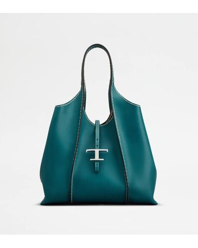 Tod's T Timeless Shopping Bag In Leather Medium - Blue