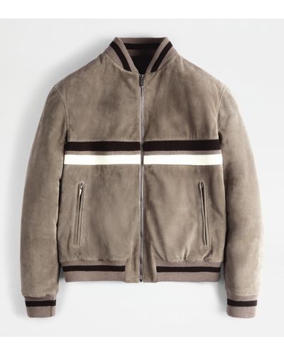 Tod's Bomber Jacket In Suede - Grey