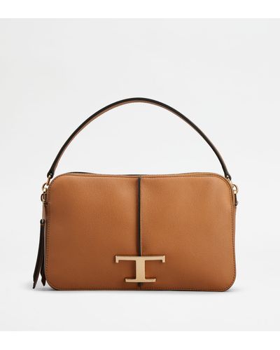 Tod's T Timeless Camera Bag In Leather Small - Brown