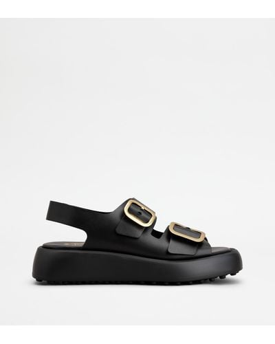 Tod's Gomma Buckled Leather Platform Sandals - Black