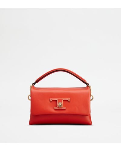 Tod's T Timeless Flap Bag In Leather Micro - Red