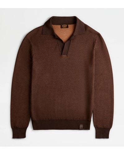 Tod's Polo Shirt In Knit - Brown