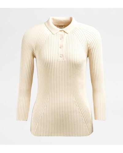 Tod's Polo Shirt In Knit - Natural