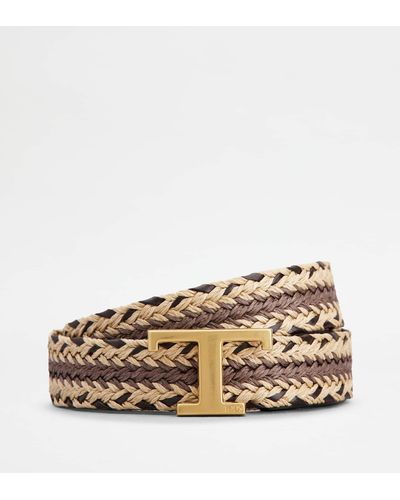 Tod's T Timeless Belt In Leather And Fabric - Natural