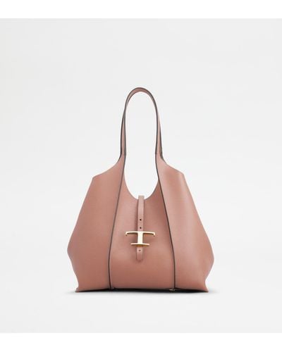 Tod's T Timeless Shopping Bag In Leather Small - Pink