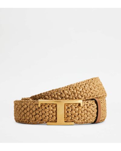 Tod's Timeless Belt In Raffia And Leather - Natural