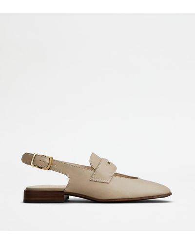 Tod's Slingback Loafers In Leather - Natural