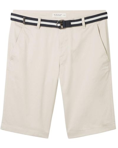 Tom Tailor Slim Chino Shorts mit Gürtel - Weiß