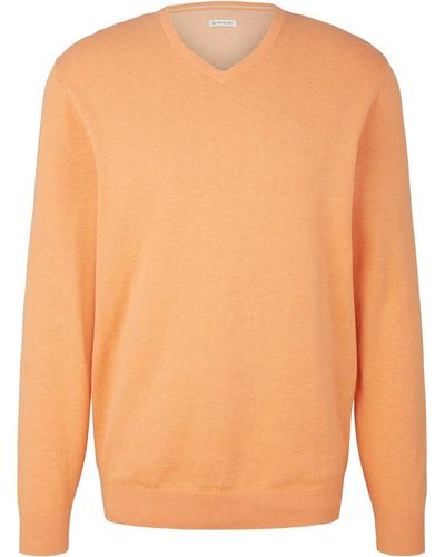 Tom Tailor Melierter Pullover mit V-Ausschnitt - Orange