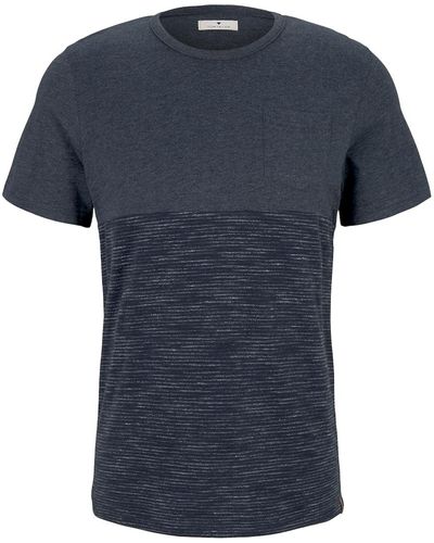 Tom Tailor Gestreiftes T-Shirt mit Brusttasche - Blau