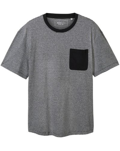 Tom Tailor DENIM Gestreiftes T-Shirt - Grau
