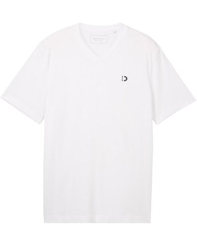 Tom Tailor DENIM Basic T-Shirt mit Logo Print - Weiß