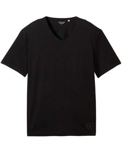 Tom Tailor Basic T-Shirt mit V-Ausschnitt - Schwarz