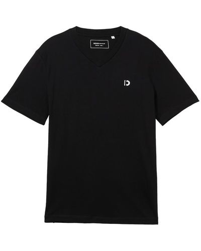 Tom Tailor DENIM Basic T-Shirt mit Logo Print - Schwarz