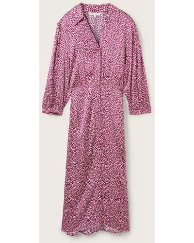 Tom Tailor Print Midi Kleid aus fließender Viskose - Pink