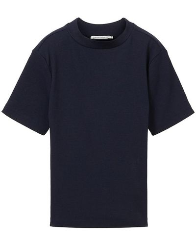 Tom Tailor Mädchen Cropped T-Shirt mit Rippstruktur - Blau