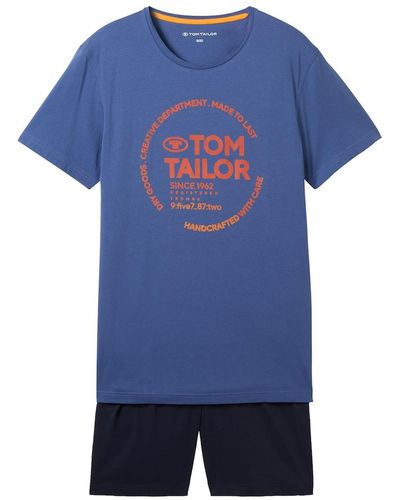 Tom Tailor Kurz-Pyjama mit Logo Print - Blau