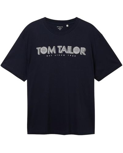 Tom Tailor Plus - T-Shirt mit Logo Print - Blau