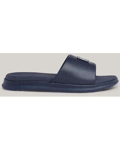 Tommy Hilfiger Pebble Grain Finish Pool Slides - Blue