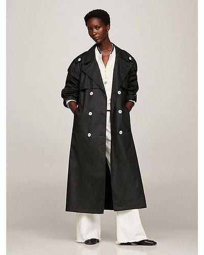 Tommy Hilfiger Zweireihiger Oversized Fit Trenchcoat - Schwarz