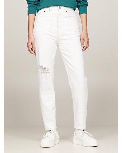 Tommy Hilfiger Tommy -Jeans MOM JEAN UH TPR BH5198 mit Destroyed Effekten - Weiß