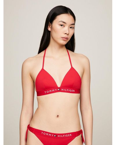Tommy Hilfiger Th Original Foam Triangle Halterneck Bikini Top - Red