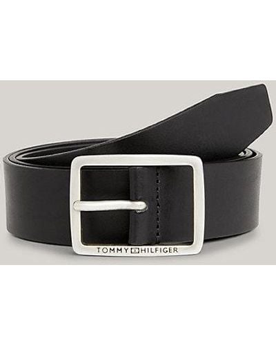 Tommy Hilfiger Cinturón de piel con hebilla cuadrada y logo - Negro