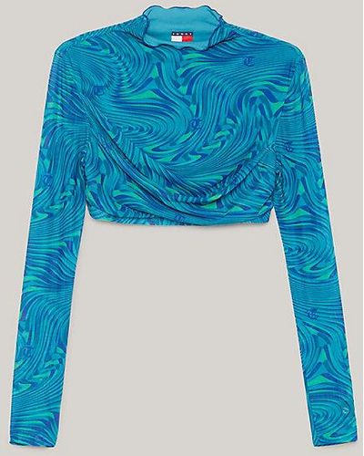Tommy Hilfiger Cropped T-shirt Met Swirlprint - Blauw